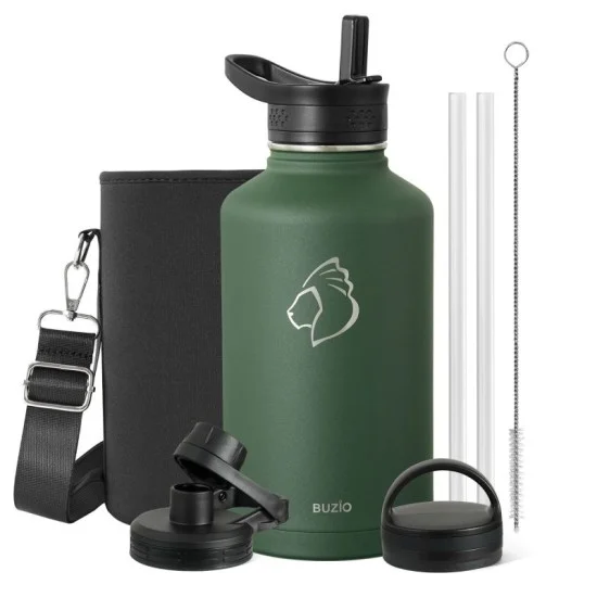Buzio Trio Series Water Bottle with 3 Lids and Sleev 1.9L - Dark Green